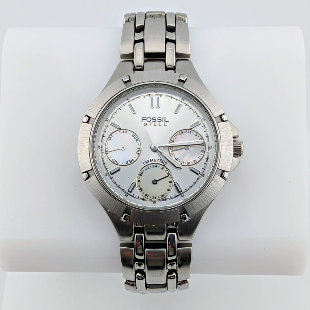 Fossil Steel FS-2599 Mother of Pearl Multifunction Stainless Steel Watch 6.25"